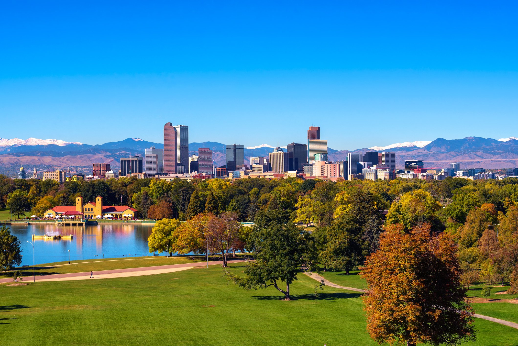 city and mountain view of Denver