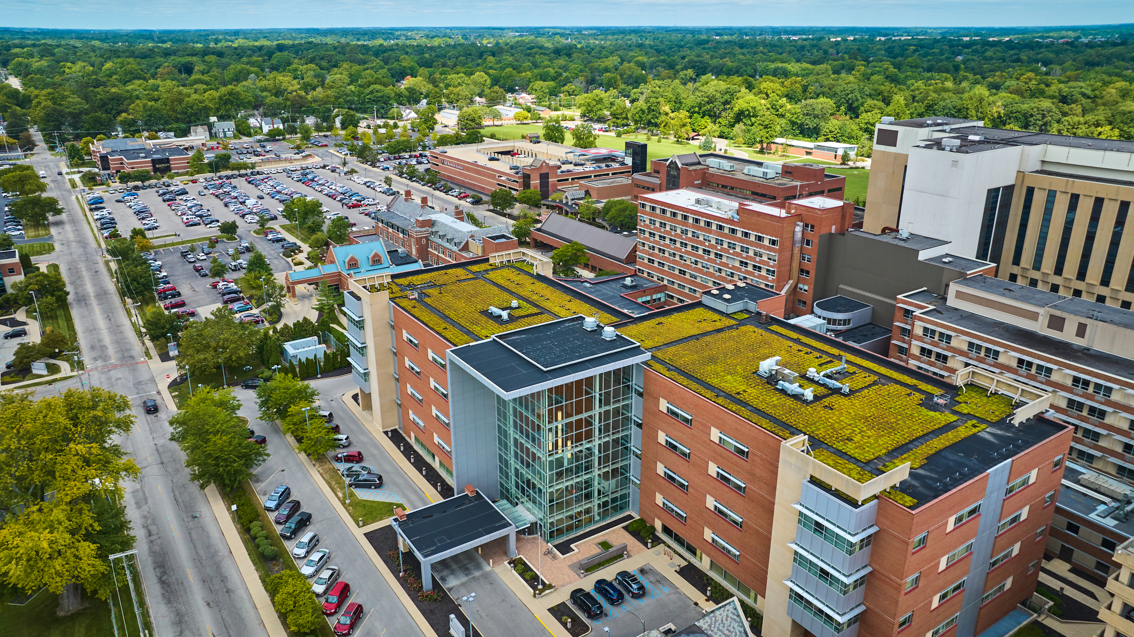 Aerial city view of Muncie Indiana