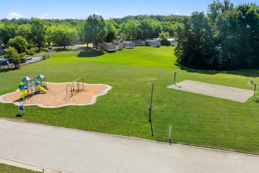 Stonecrest Manor community playground aerial view in Marion IN - Discover houses for sale in Marion Indiana