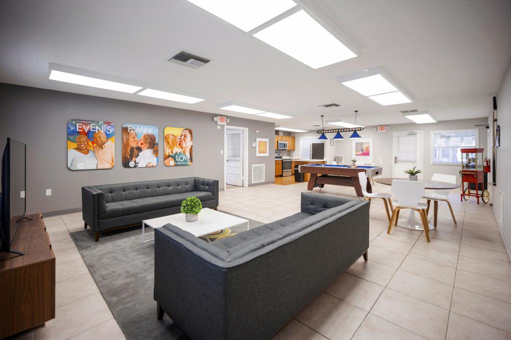 Carriage Court Central manufactured home community clubhouse interior - Find mobile homes for sale Orlando