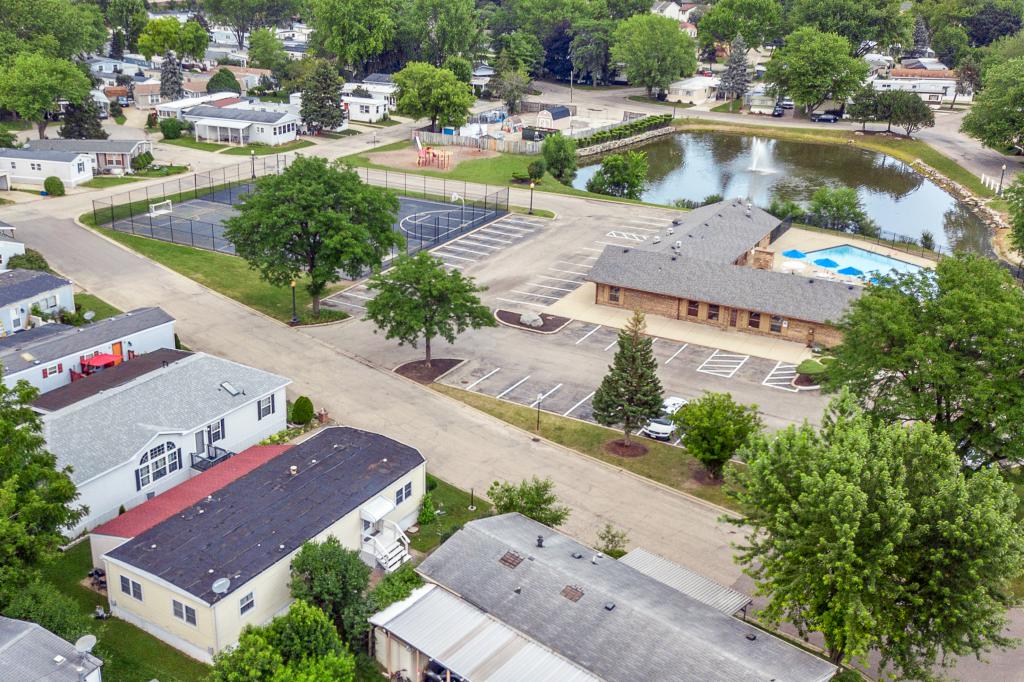 Aerial view of Whippletree Village manufactured home community in the Chicagoland area